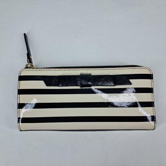 Kate Spade Chelsea Park Nisha Black Cream Bow & Stripe Wallet - Picture 1 of 12